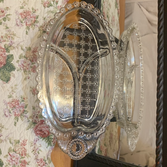 Vintage clear glass patterned relish serving dish tray, EUC - Picture 2 of 12